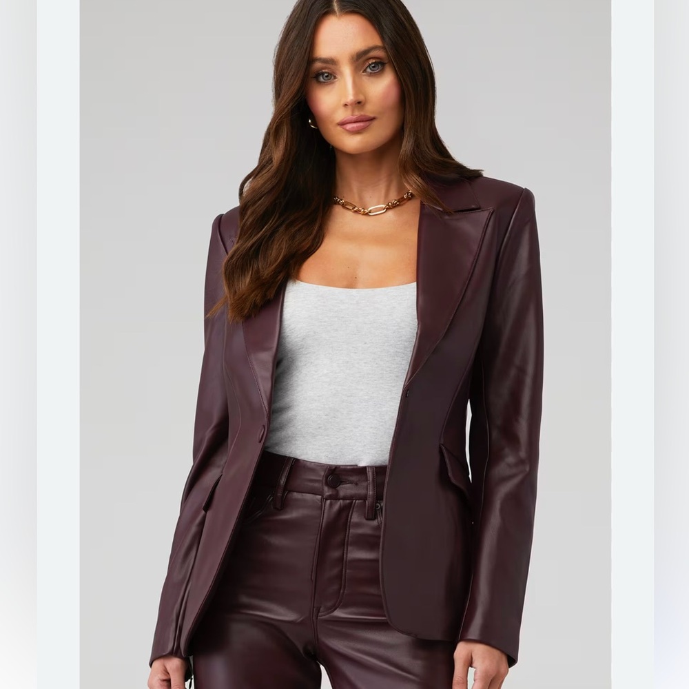 Good American Deep Burgundy Leather Blazer